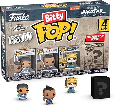 Funko Bitty Pop! Avatar: The Last Airbender - Katara, Sokka, Suki, & A Surprise Mystery Mini Figure - 0.9 Inch (2.2 Cm) Collectable - Stackable Display Shelf Included - Gift Idea - Cake Topper