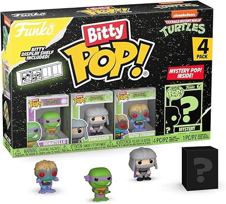 Funko Bitty Pop! Teenage Mutant Ninja Turtles (TMNT) - Donatello, Shredder, Baxter Stockman, & Surprise Mystery Figure - 0.9 Inch (2.2 Cm) Collectable - Stackable Display Shelf Included - Gift Idea