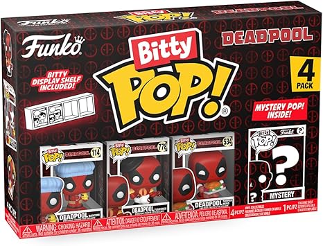 Funko Bitty POP! Deadpool - Bathtime, 4-Pack and A Surprise Mystery Mini Figure - 0.9 Inch (2.2 Cm) Collectable - Stackable Display Shelf Included - Gift Idea - Party Bags Stocking - Cake Topper
