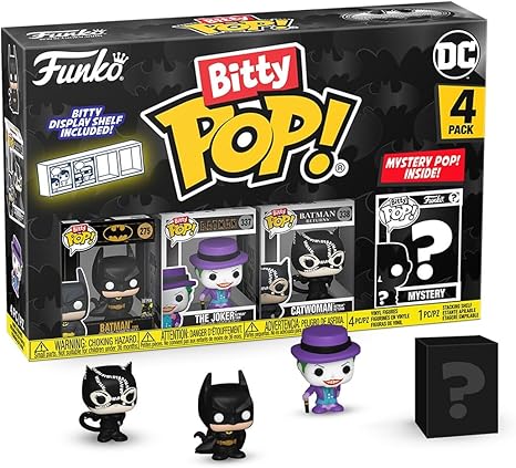 Funko Bitty POP! Batman 85th - Batman, 4-Pack and A Surprise Mystery Mini Figure - 0.9 Inch (2.2 Cm) - DC Comics Collectable - Stackable Display Shelf Included - Gift Idea - Party Bags Stocking