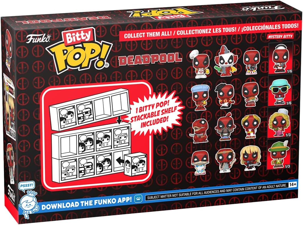 Funko Bitty POP! Deadpool - Bathtime, 4-Pack and A Surprise Mystery Mini Figure - 0.9 Inch (2.2 Cm) Collectable - Stackable Display Shelf Included - Gift Idea - Party Bags Stocking - Cake Topper