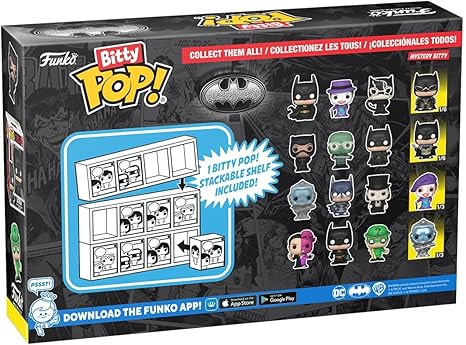 Funko Bitty POP! Batman 85th - Batman, 4-Pack and A Surprise Mystery Mini Figure - 0.9 Inch (2.2 Cm) - DC Comics Collectable - Stackable Display Shelf Included - Gift Idea - Party Bags Stocking