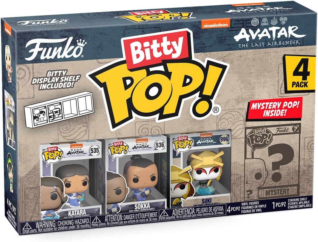 Funko Bitty Pop! Avatar: The Last Airbender - Katara, Sokka, Suki, & A Surprise Mystery Mini Figure - 0.9 Inch (2.2 Cm) Collectable - Stackable Display Shelf Included - Gift Idea - Cake Topper