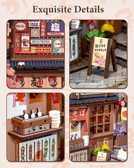 Rolife DIY Book Nook Kits for Adults, Miniature Dollhouse Booknook Kit, 3D Wooden Puzzle Creative Decorative Bookends Bookshelf Diorama Insert Crafts Hobbies Gifts (Sakura Wine Alley)