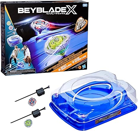 Beyblade X Drop Attack Battle Set with Beystadium Arena, 2 Takara Tomy Tops & Launchers, Impact Drake 9-60LR & Hover Wyvern 3-85N, Battling Game Toys, Ages 8+