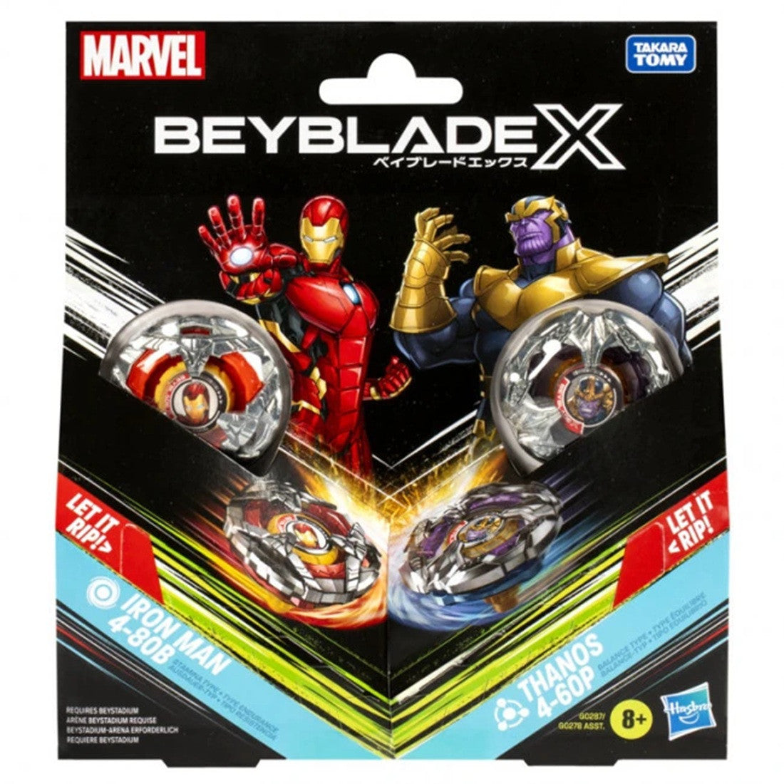 Takara Tomy Beyblade X Marvel BXG-29 Iron Man 4-80B vs. Thanos 4-60P