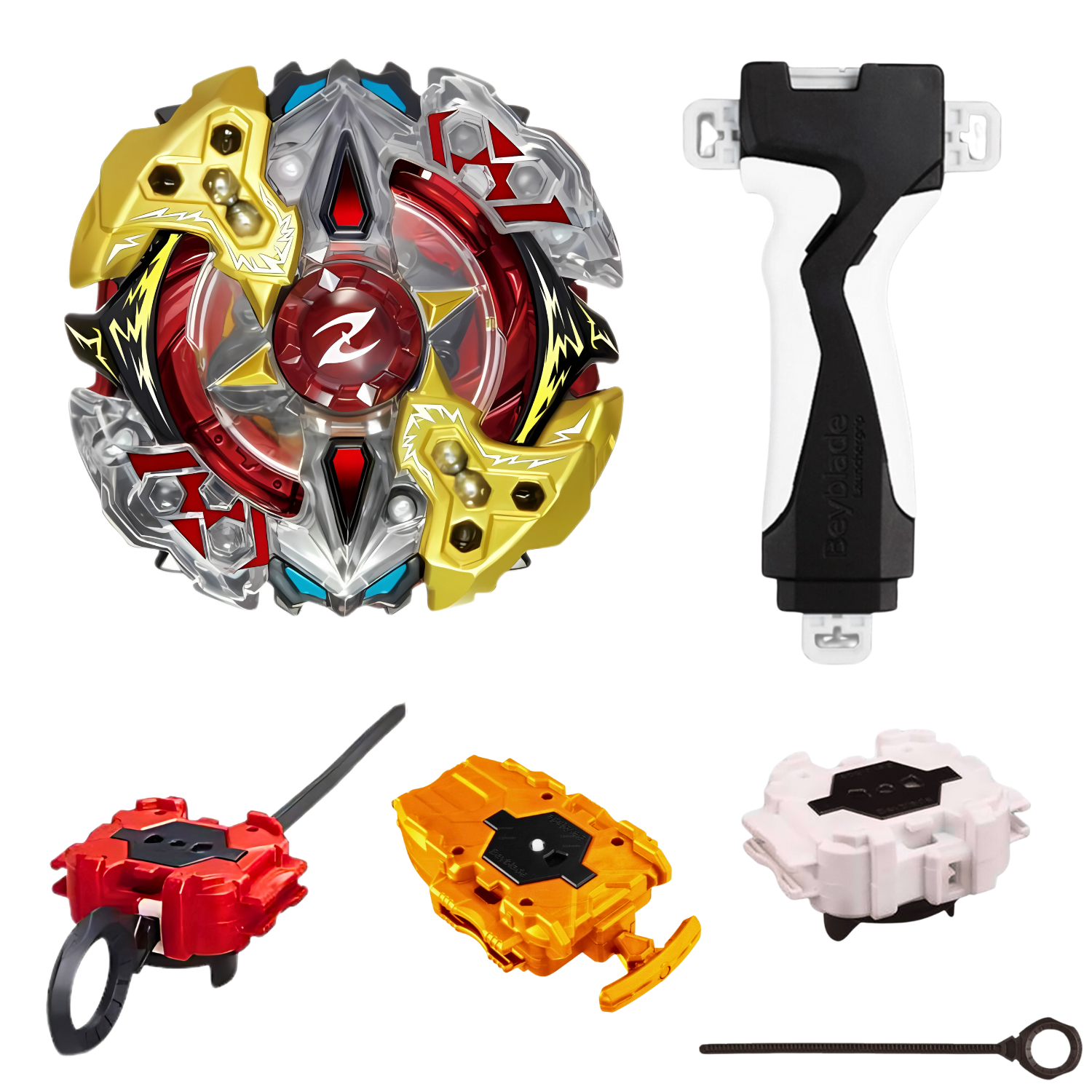 Galaxy Zeus.4M.Pl spinning in intense Beyblade battle arena