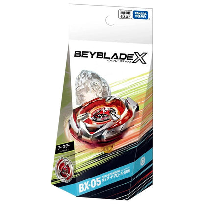 Close-up of Wizard Arrow 4-80B Beyblade in BX-05 booster