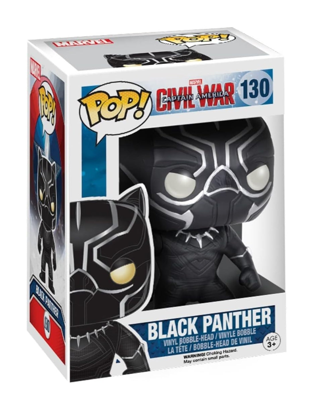 Captain America: Civil War Black Panther Funko Pop #130 front view with vibranium suit