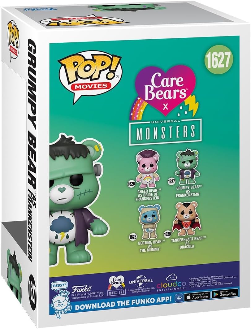 Care Bears x Universal Monsters Grumpy Bear Funko Pop #1627 on display shelf