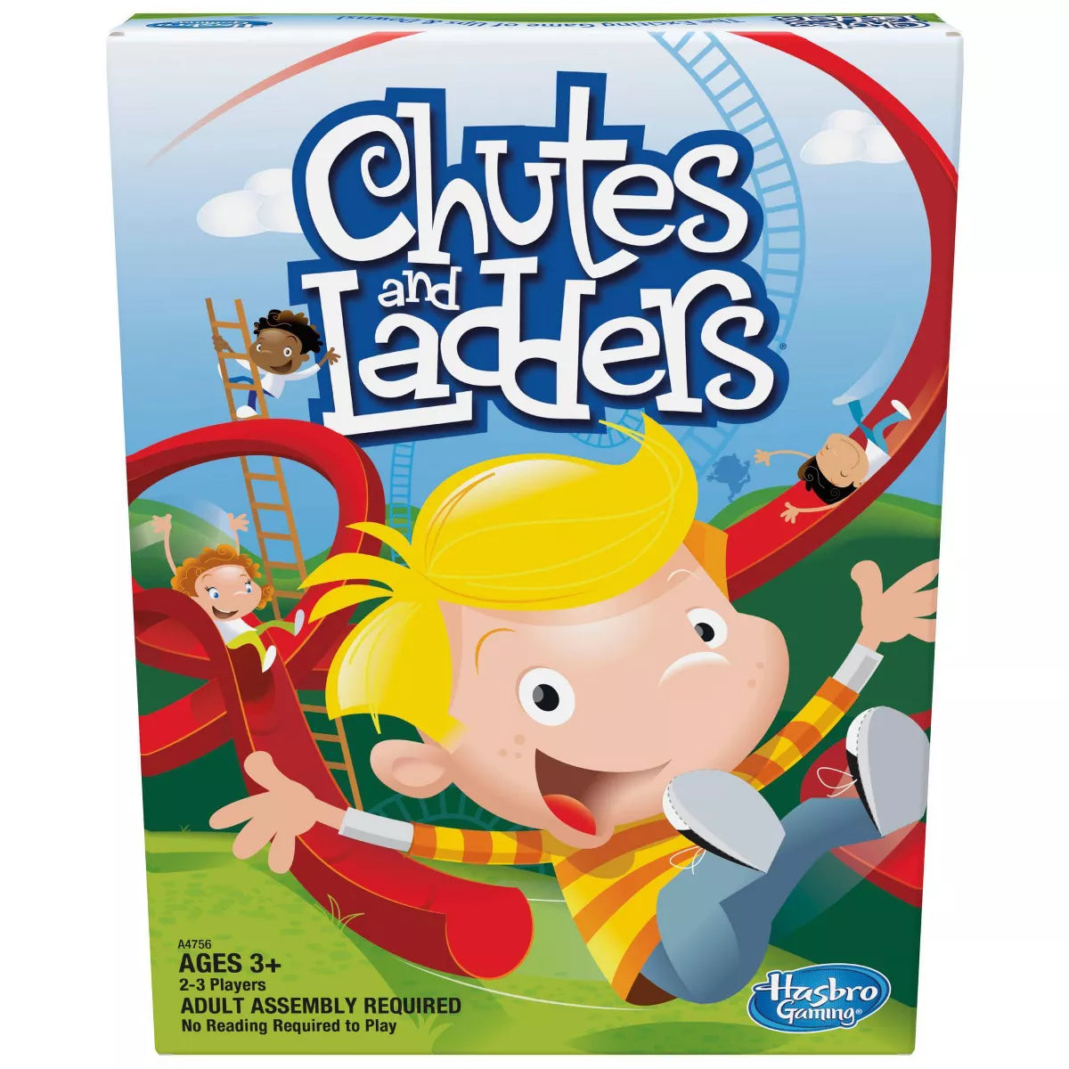 Chutes & Ladders board game front view with large gameboard and pawns