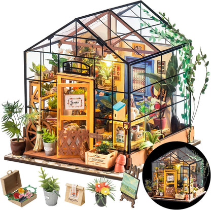 Rolife Cathy's Flower House DIY Miniature Greenhouse Kit with plants