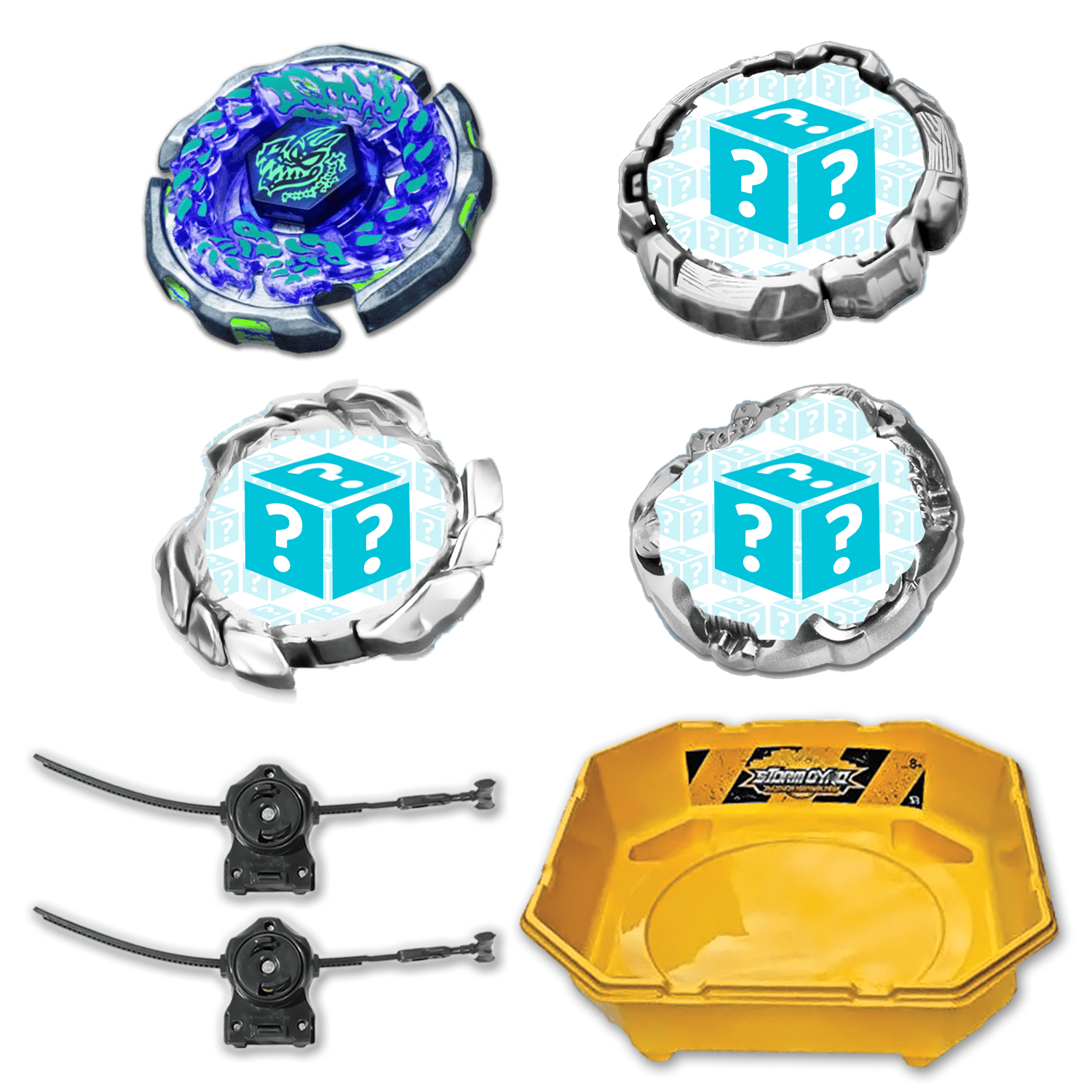RAY GIL 100RSF Beyblade: Ulimate Spinning Top for Epic Battles! with tray.